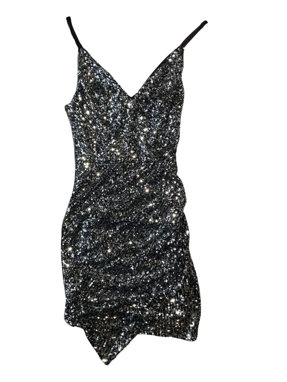 Silver Sequin Wrap Dress - Size S